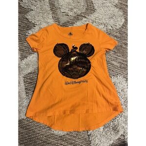 Disney Parks Youth S Orange Flip Sequin Mickey Mouse T-Shirt Authentic Original
